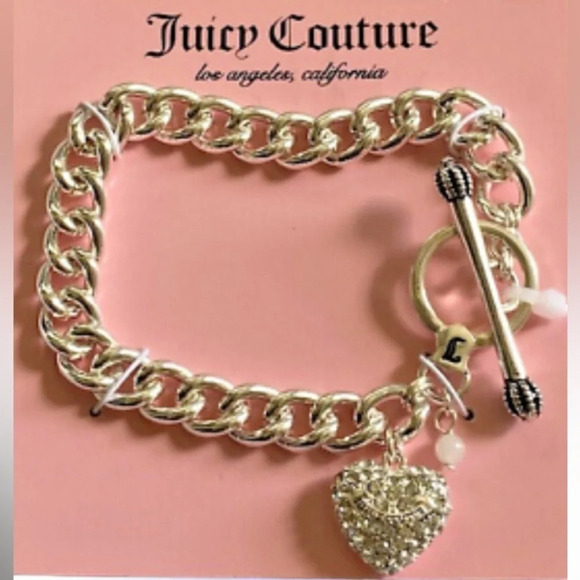 Juicy Couture Link chain Heart  charm bracelet New - Picture 1 of 8